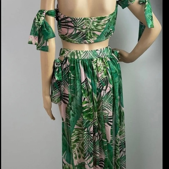 Floral Tropical Print Multicolor Three Piece Cover-up and Swimsuit Set - Picture 9 of 13